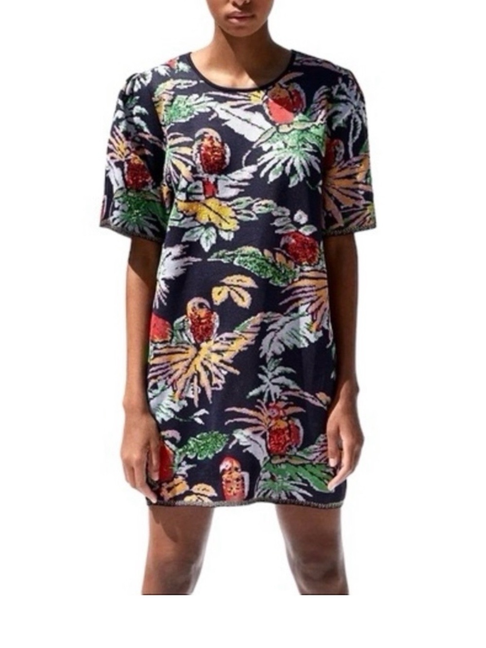 Zara Jacard Mini Dress with Tropical Parrot Print